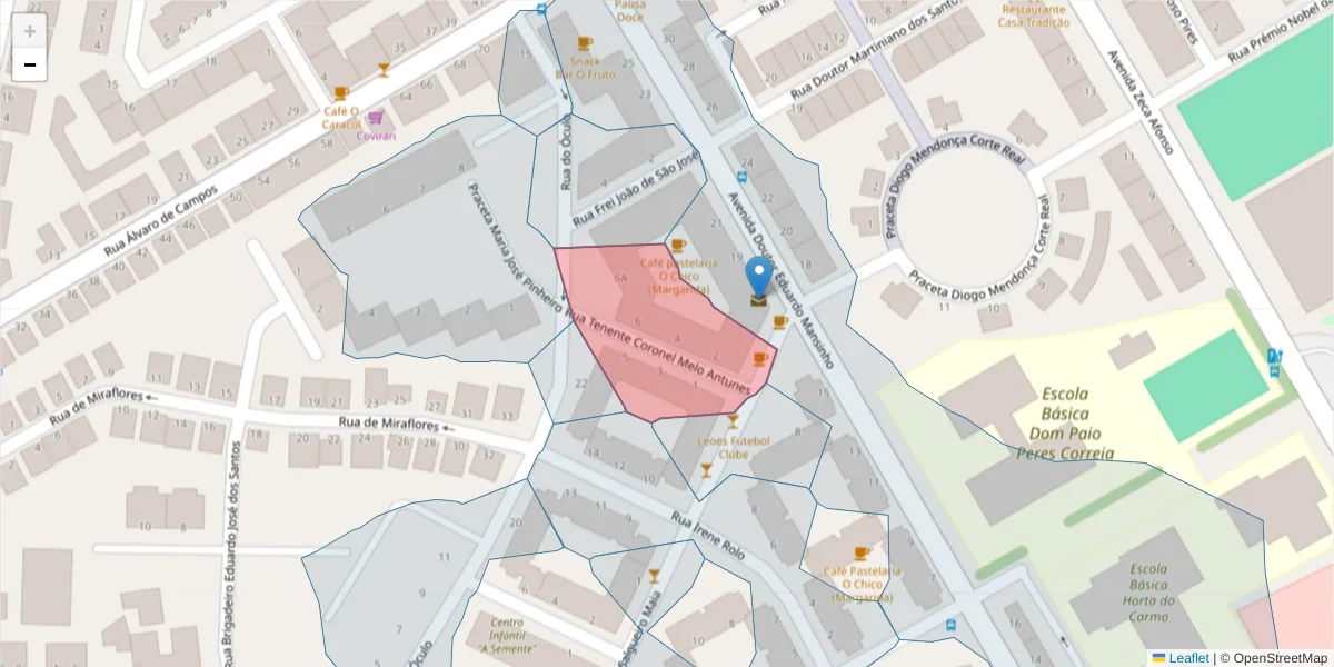 Mapa detalhado do código postal 8800-687 com limites, códigos postais vizinhos e agências dos correios