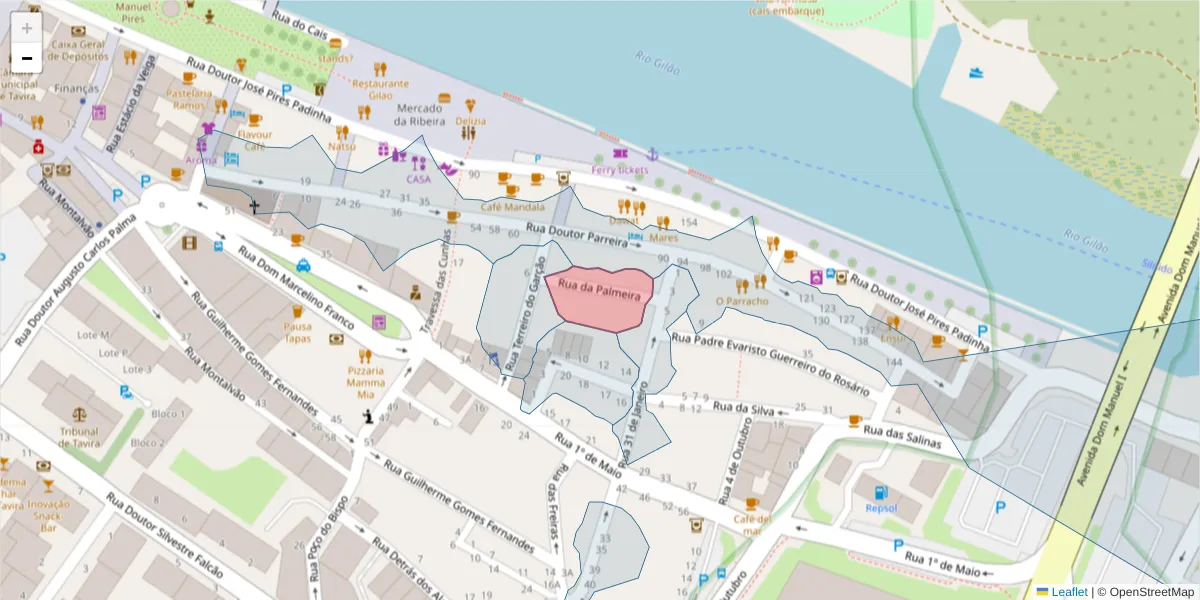 Mapa detalhado do código postal 8800-692 com limites, códigos postais vizinhos e agências dos correios