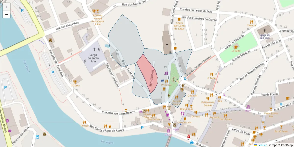 Mapa detalhado do código postal 8800-702 com limites, códigos postais vizinhos e agências dos correios