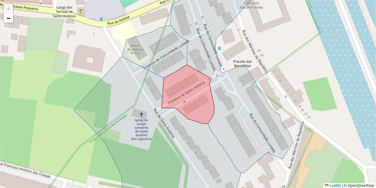 Mapa detalhado do código postal 8800-704 com limites, códigos postais vizinhos e agências dos correios