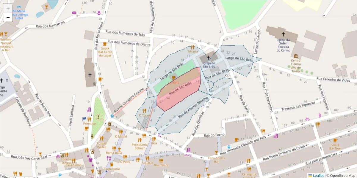 Mapa detalhado do código postal 8800-706 com limites, códigos postais vizinhos e agências dos correios