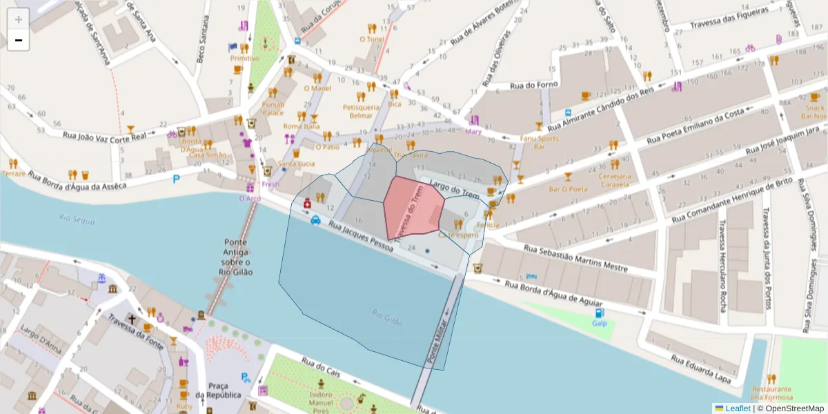 Mapa detalhado do código postal 8800-735 com limites, códigos postais vizinhos e agências dos correios