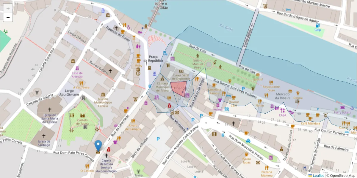 Mapa detalhado do código postal 8801-003 com limites, códigos postais vizinhos e agências dos correios