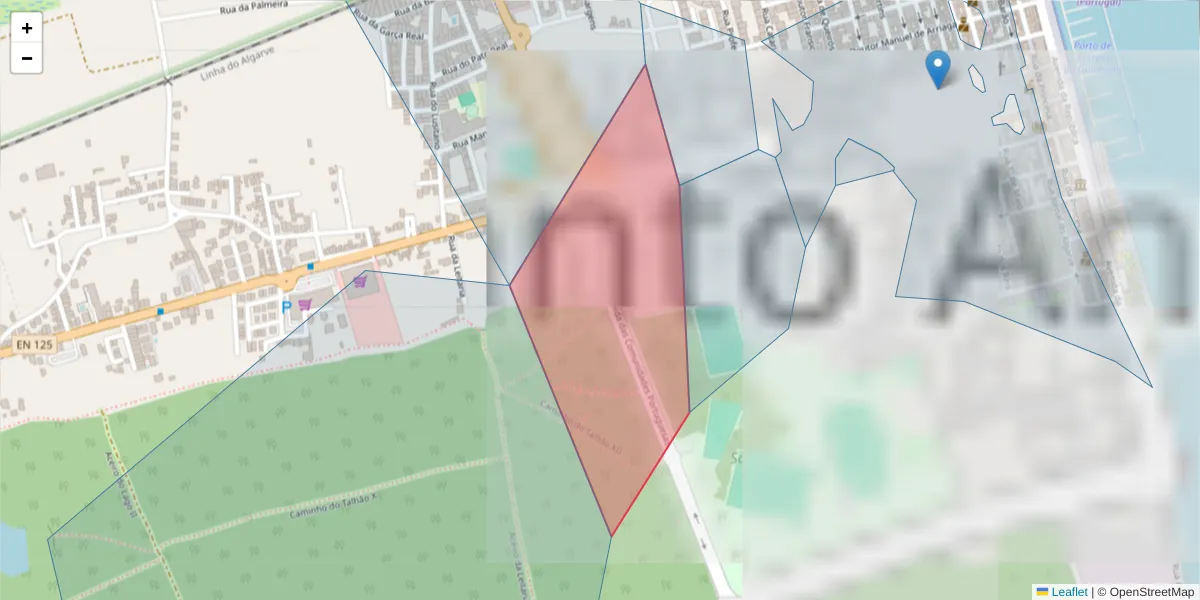 Mapa detalhado do código postal 8900-002 com limites, códigos postais vizinhos e agências dos correios