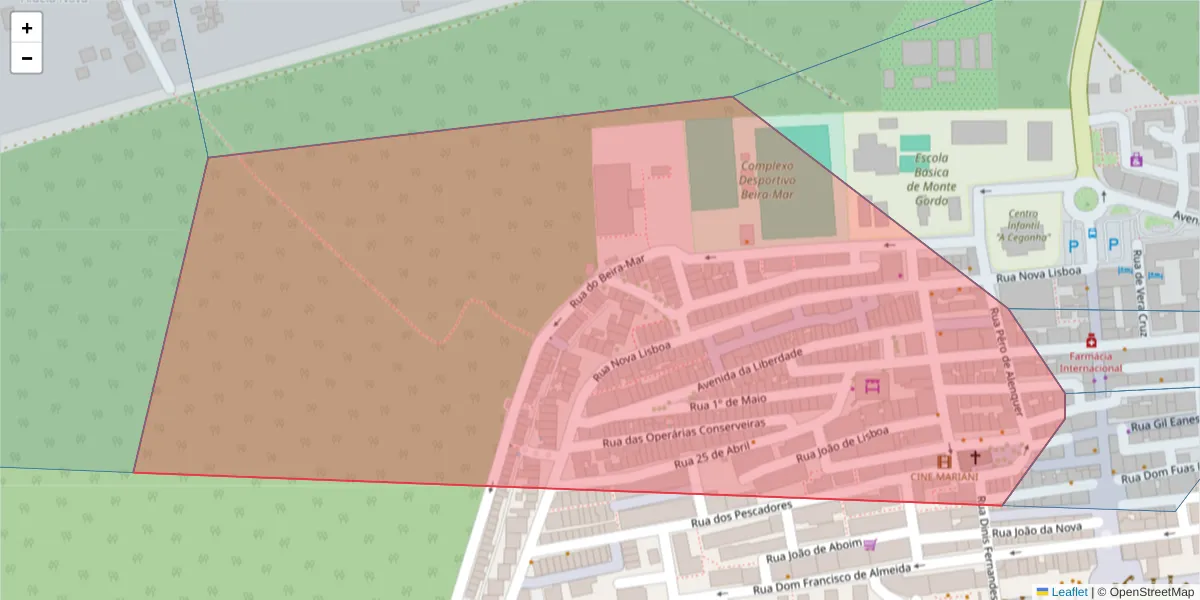 Mapa detalhado do código postal 8900-417 com limites, códigos postais vizinhos e agências dos correios