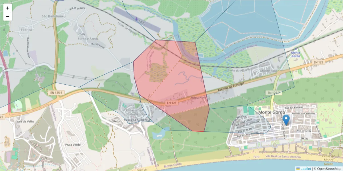 Mapa detalhado do código postal 8900-441 com limites, códigos postais vizinhos e agências dos correios