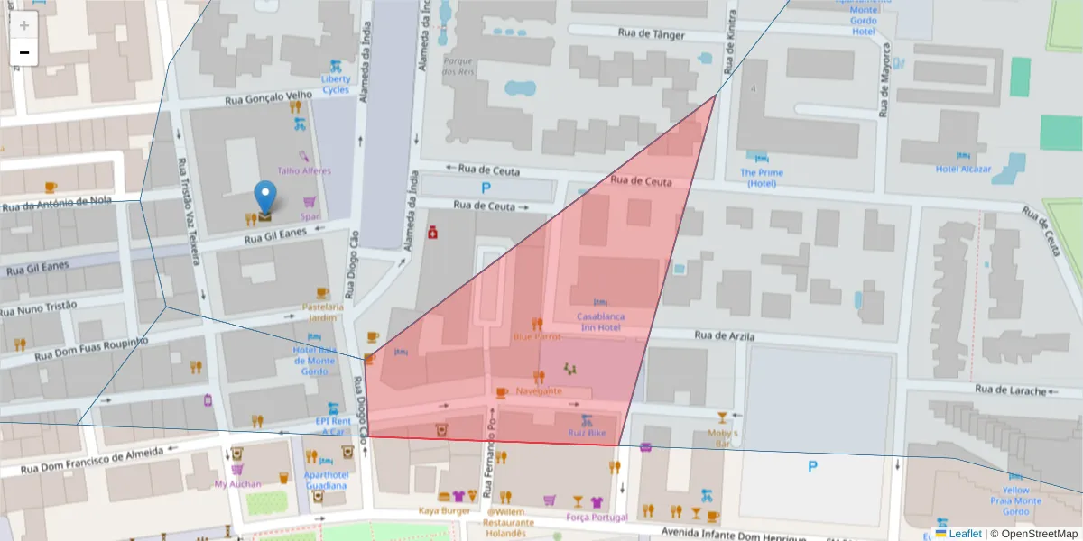 Mapa detalhado do código postal 8900-450 com limites, códigos postais vizinhos e agências dos correios