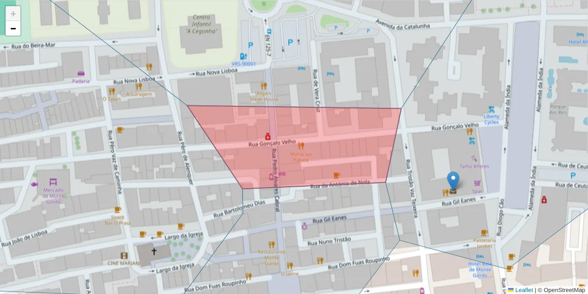 Mapa detalhado do código postal 8900-458 com limites, códigos postais vizinhos e agências dos correios