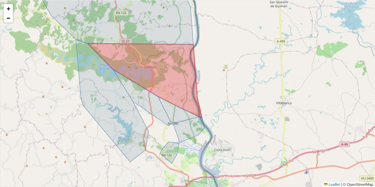 Mapa detalhado do código postal 8950-012 com limites, códigos postais vizinhos e agências dos correios