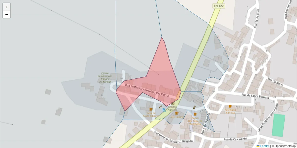 Mapa detalhado do código postal 8950-024 com limites, códigos postais vizinhos e agências dos correios