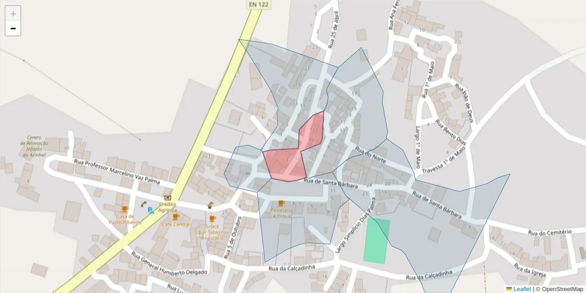 Mapa detalhado do código postal 8950-037 com limites, códigos postais vizinhos e agências dos correios
