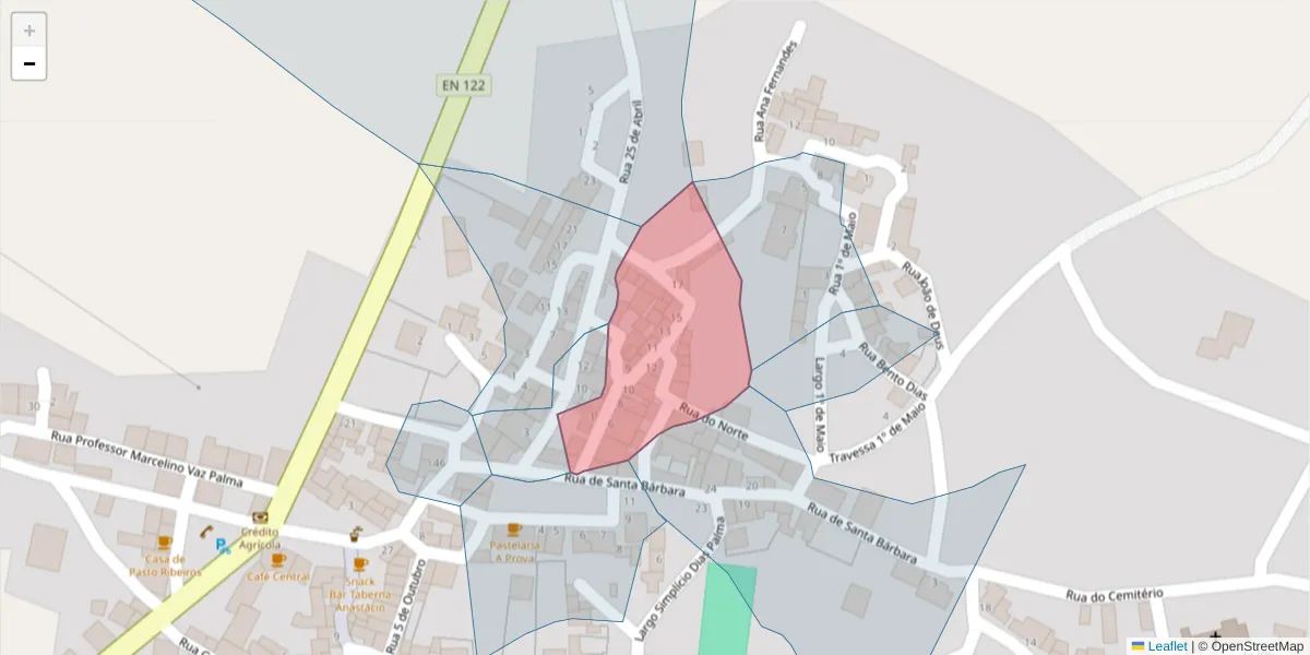 Mapa detalhado do código postal 8950-039 com limites, códigos postais vizinhos e agências dos correios
