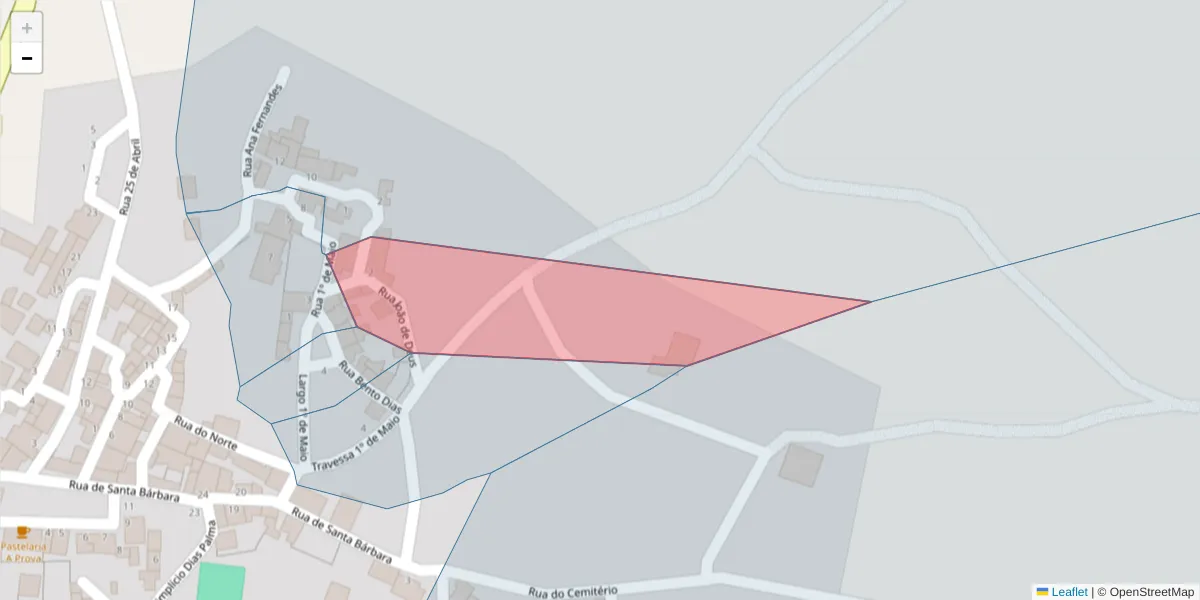 Mapa detalhado do código postal 8950-044 com limites, códigos postais vizinhos e agências dos correios