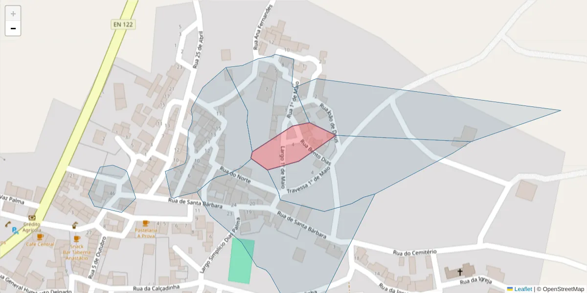 Mapa detalhado do código postal 8950-046 com limites, códigos postais vizinhos e agências dos correios