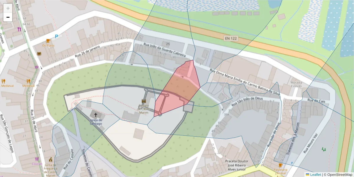Mapa detalhado do código postal 8950-127 com limites, códigos postais vizinhos e agências dos correios