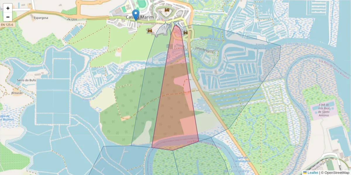 Mapa detalhado do código postal 8950-136 com limites, códigos postais vizinhos e agências dos correios