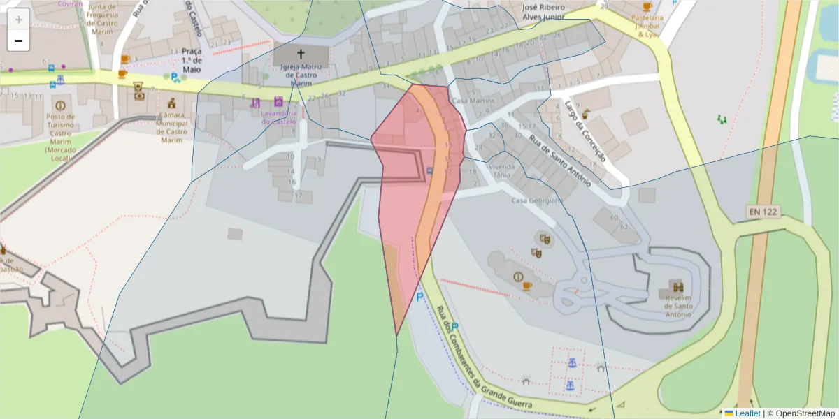 Mapa detalhado do código postal 8950-137 com limites, códigos postais vizinhos e agências dos correios