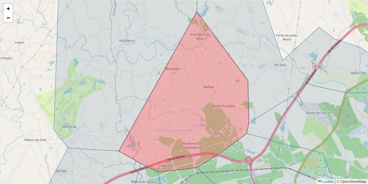 Mapa detalhado do código postal 8950-191 com limites, códigos postais vizinhos e agências dos correios