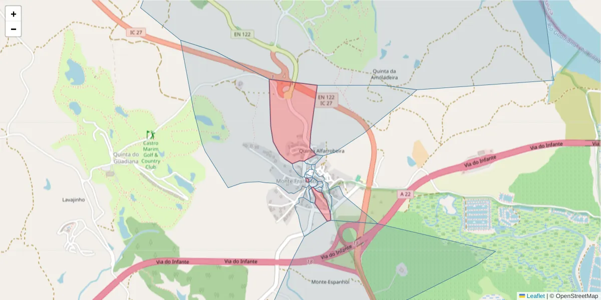 Mapa detalhado do código postal 8950-203 com limites, códigos postais vizinhos e agências dos correios