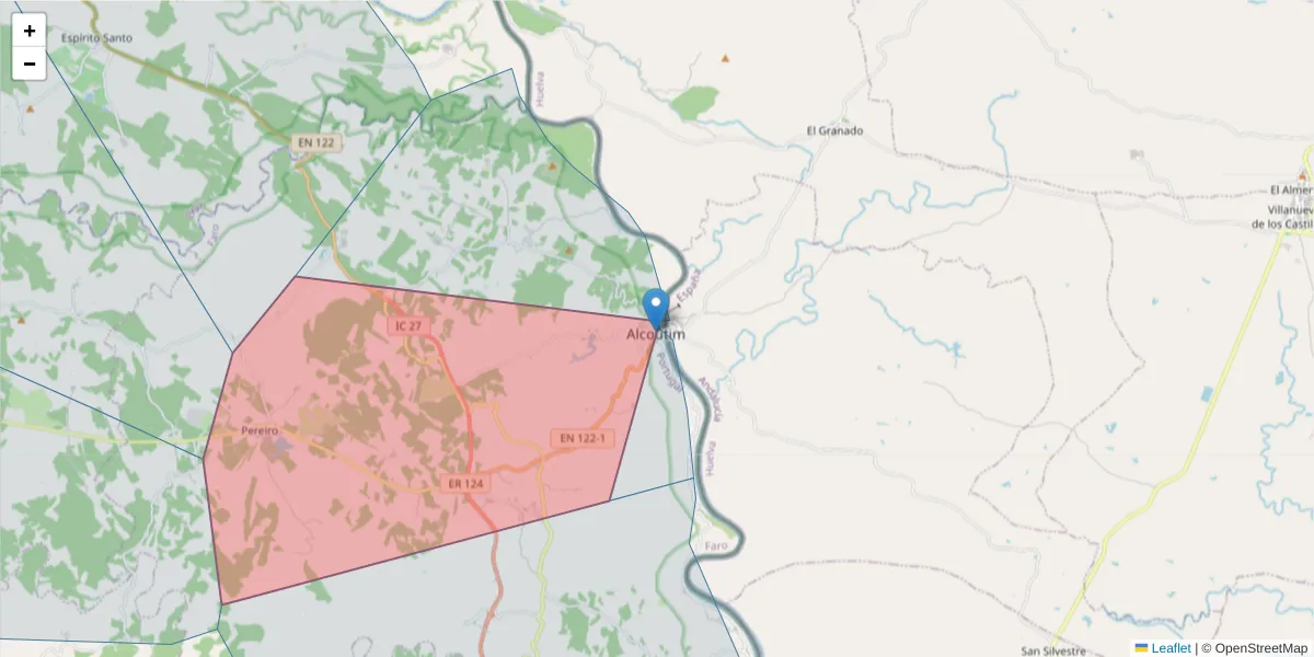 Mapa detalhado do código postal 8970-059 com limites, códigos postais vizinhos e agências dos correios