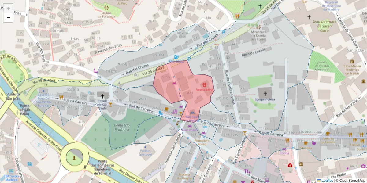 Mapa detalhado do código postal 9000-026 com limites, códigos postais vizinhos e agências dos correios