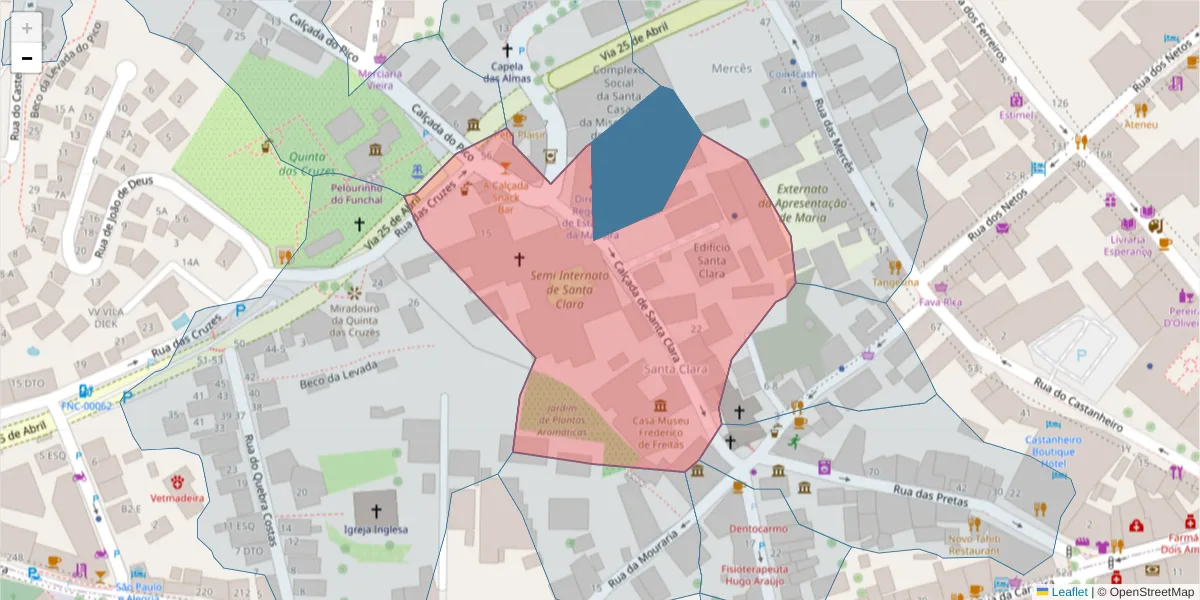 Mapa detalhado do código postal 9000-036 com limites, códigos postais vizinhos e agências dos correios