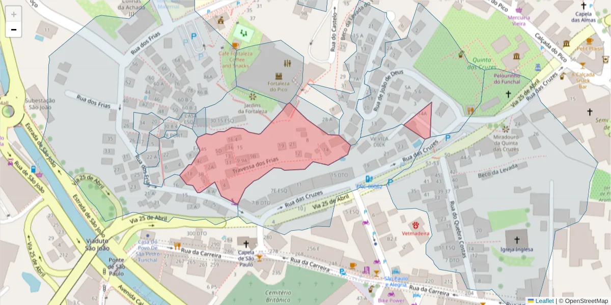 Mapa detalhado do código postal 9000-037 com limites, códigos postais vizinhos e agências dos correios