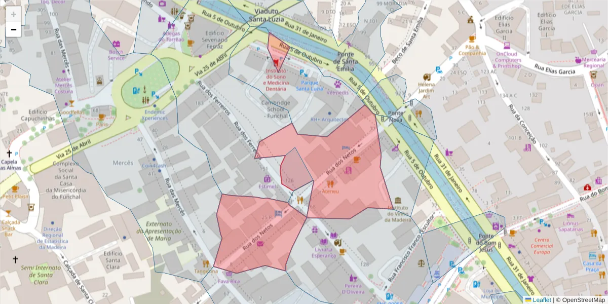 Mapa detalhado do código postal 9000-084 com limites, códigos postais vizinhos e agências dos correios
