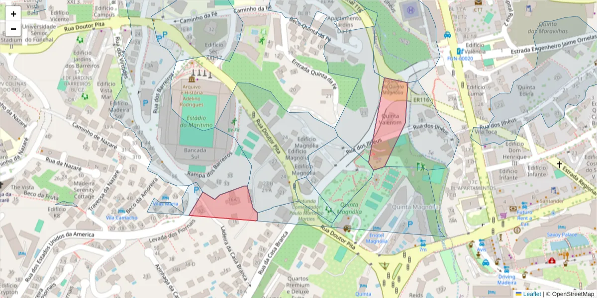 Mapa detalhado do código postal 9000-099 com limites, códigos postais vizinhos e agências dos correios