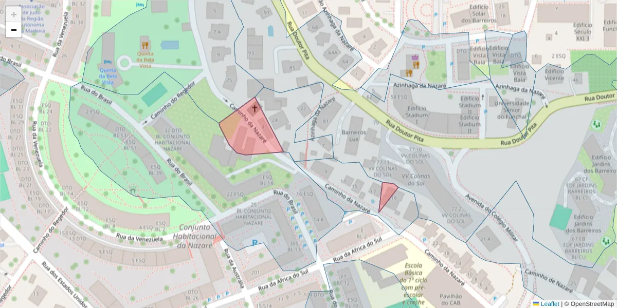 Mapa detalhado do código postal 9000-130 com limites, códigos postais vizinhos e agências dos correios