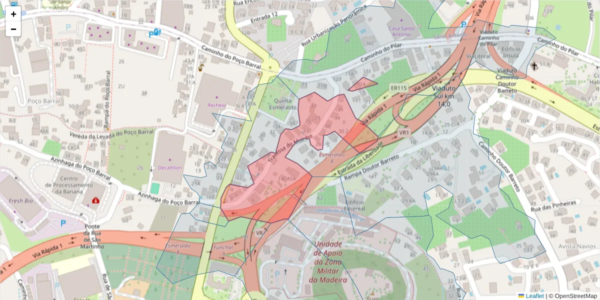 Mapa detalhado do código postal 9000-140 com limites, códigos postais vizinhos e agências dos correios