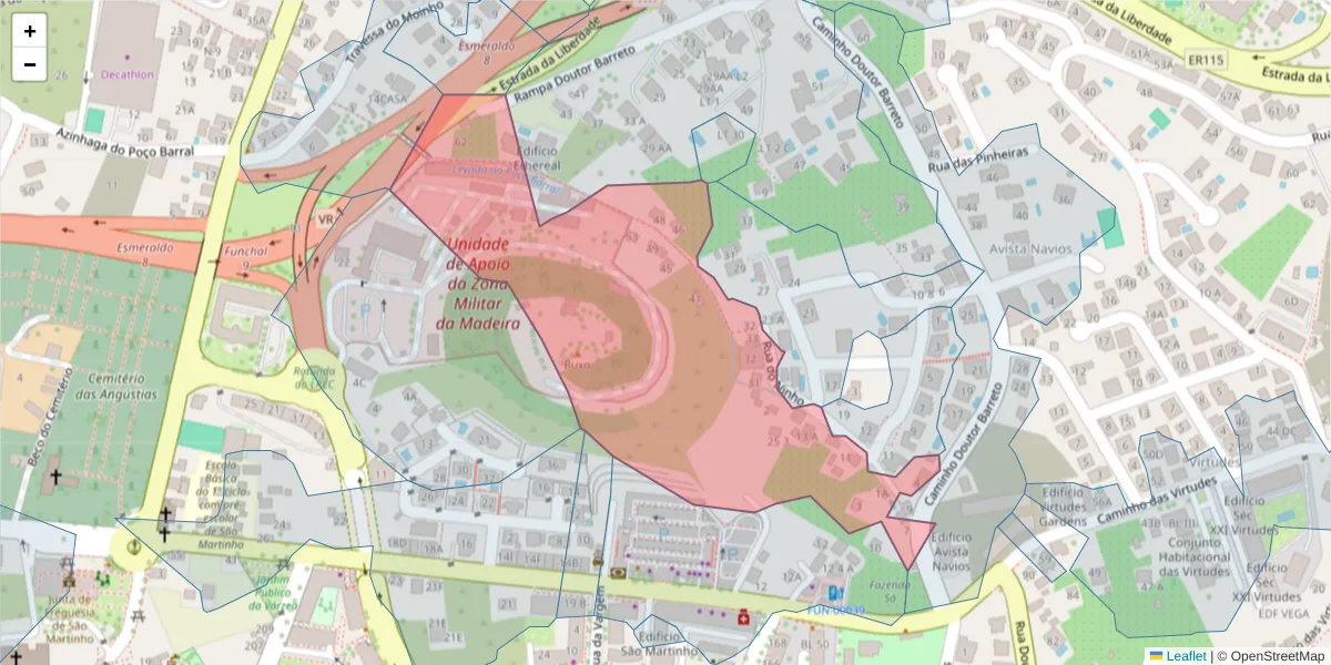Mapa detalhado do código postal 9000-145 com limites, códigos postais vizinhos e agências dos correios