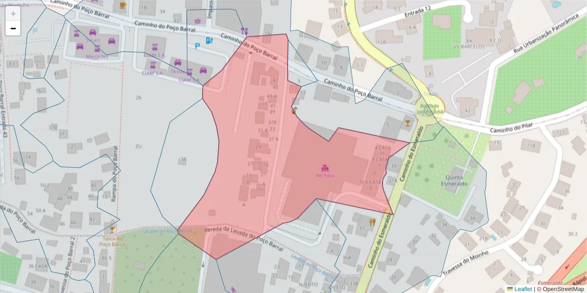 Mapa detalhado do código postal 9000-154 com limites, códigos postais vizinhos e agências dos correios