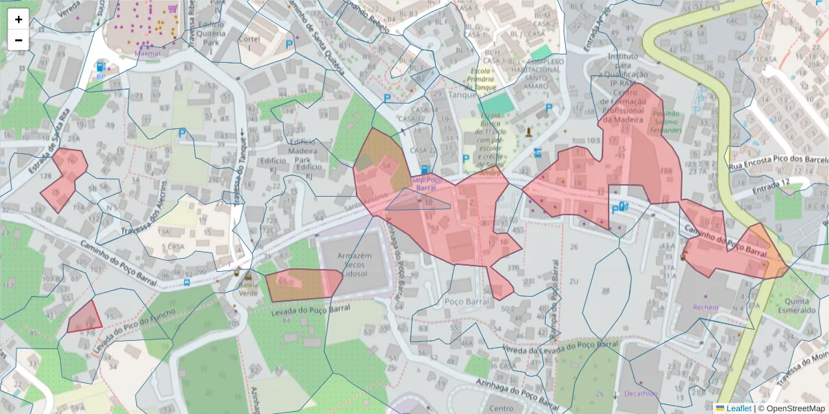 Mapa detalhado do código postal 9000-155 com limites, códigos postais vizinhos e agências dos correios
