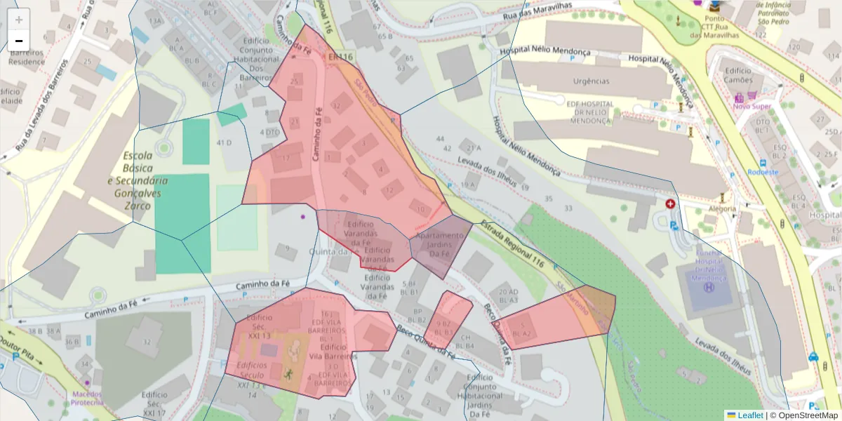 Mapa detalhado do código postal 9000-159 com limites, códigos postais vizinhos e agências dos correios