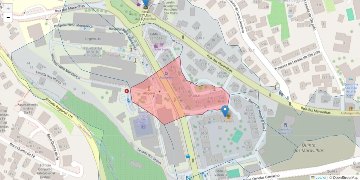 Mapa detalhado do código postal 9000-180 com limites, códigos postais vizinhos e agências dos correios
