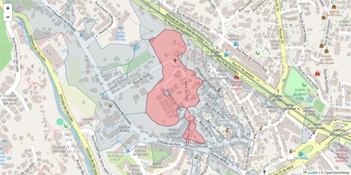 Mapa detalhado do código postal 9000-198 com limites, códigos postais vizinhos e agências dos correios