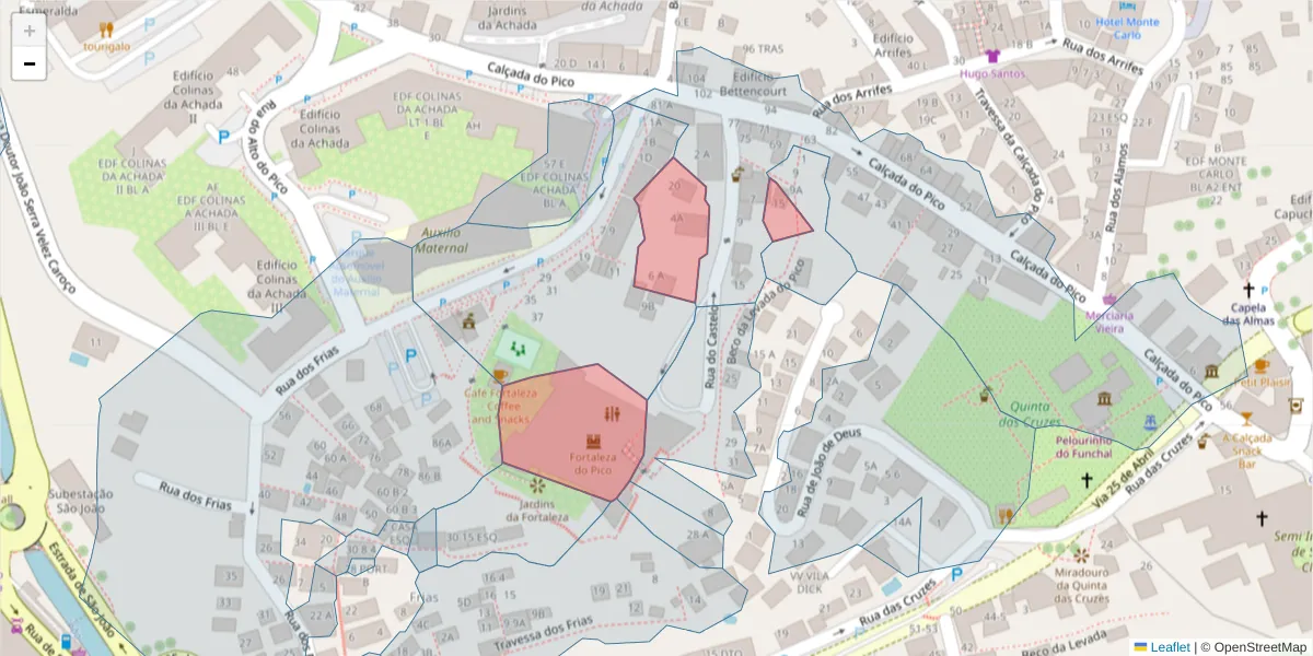 Mapa detalhado do código postal 9000-203 com limites, códigos postais vizinhos e agências dos correios