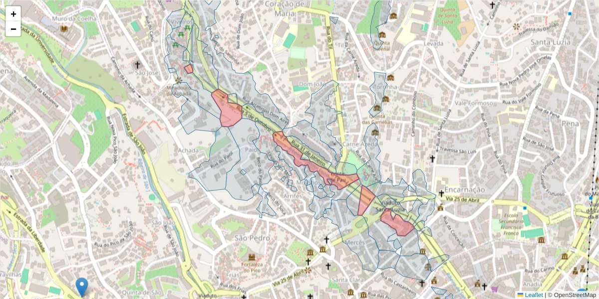 Mapa detalhado do código postal 9000-216 com limites, códigos postais vizinhos e agências dos correios