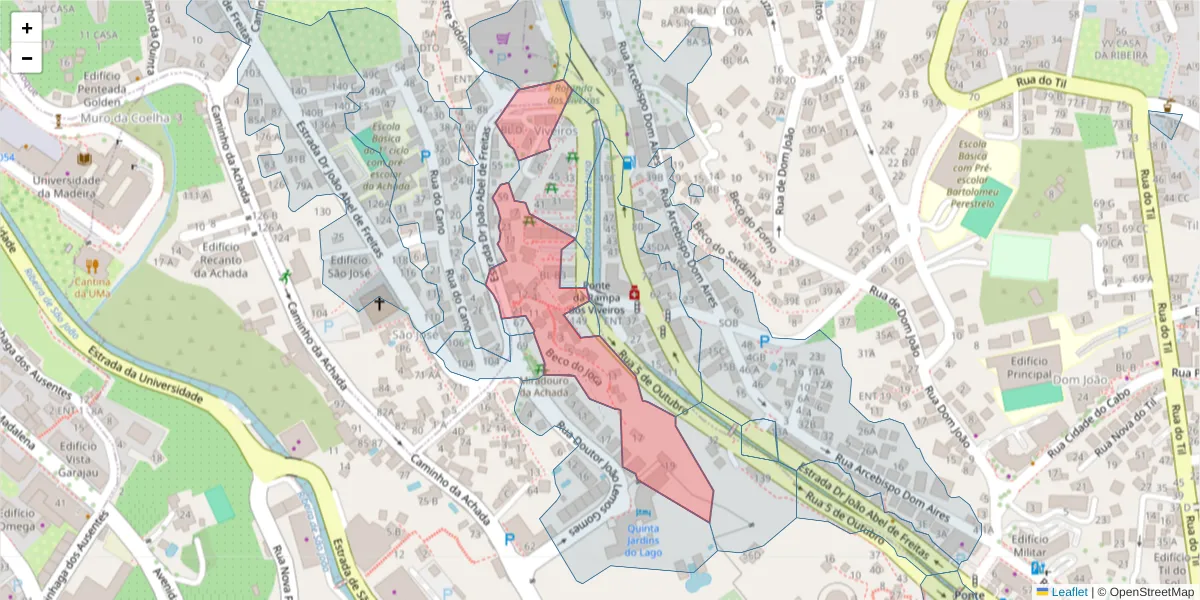 Mapa detalhado do código postal 9000-217 com limites, códigos postais vizinhos e agências dos correios
