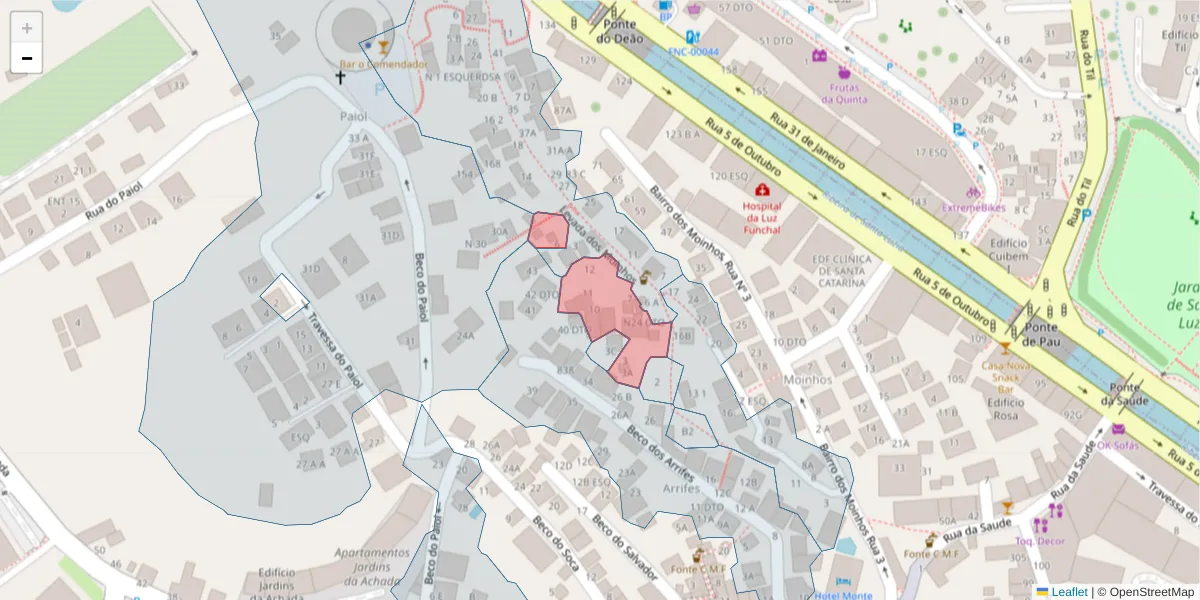 Mapa detalhado do código postal 9000-218 com limites, códigos postais vizinhos e agências dos correios