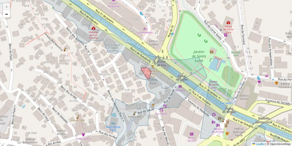 Mapa detalhado do código postal 9000-220 com limites, códigos postais vizinhos e agências dos correios