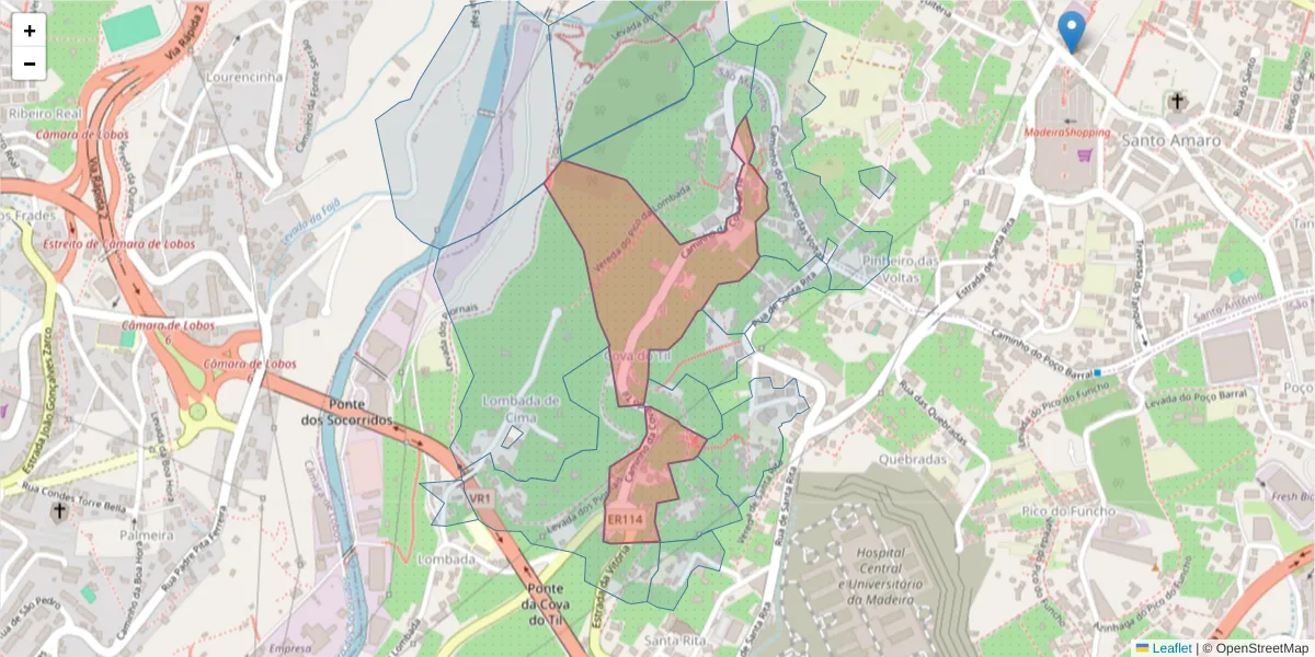 Mapa detalhado do código postal 9000-226 com limites, códigos postais vizinhos e agências dos correios