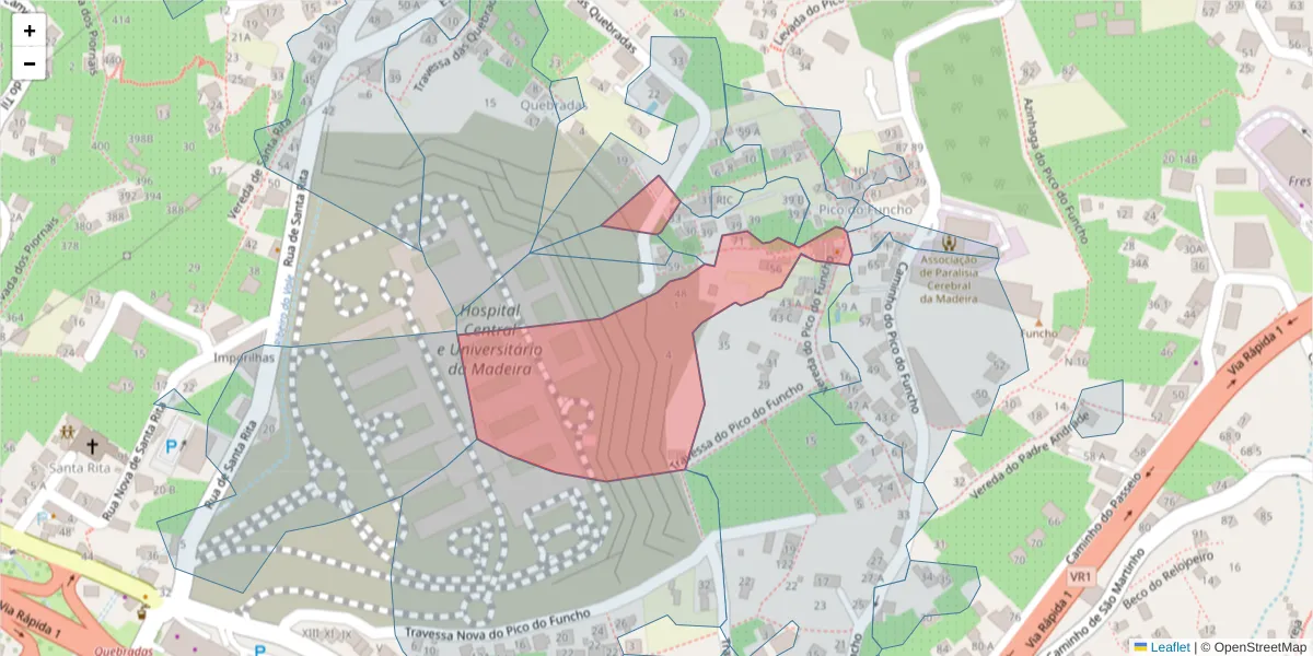 Mapa detalhado do código postal 9000-232 com limites, códigos postais vizinhos e agências dos correios