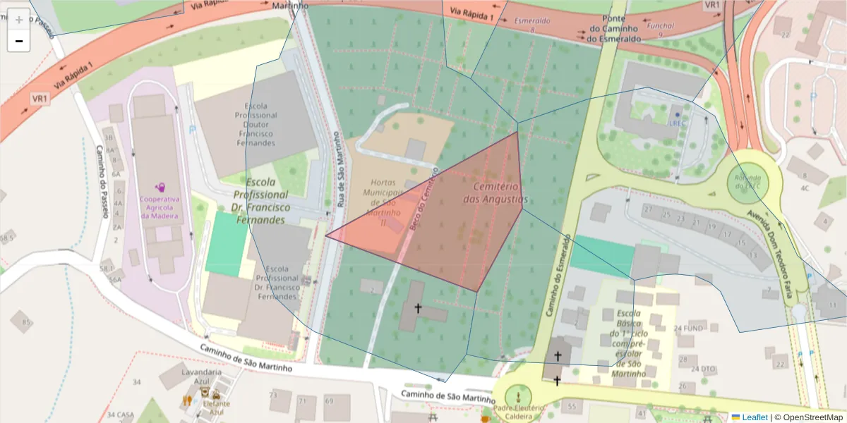 Mapa detalhado do código postal 9000-257 com limites, códigos postais vizinhos e agências dos correios
