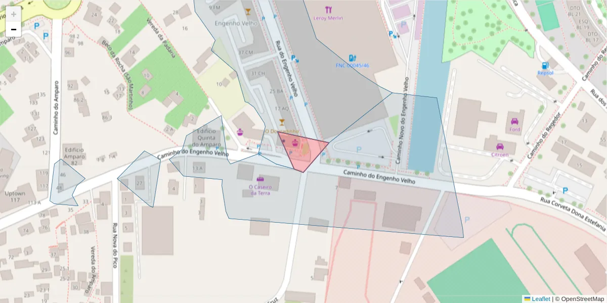 Mapa detalhado do código postal 9000-268 com limites, códigos postais vizinhos e agências dos correios