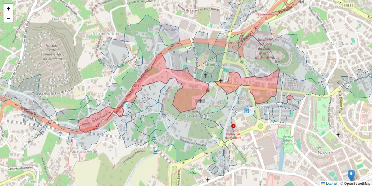 Mapa detalhado do código postal 9000-273 com limites, códigos postais vizinhos e agências dos correios