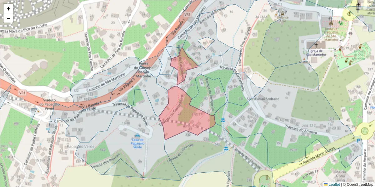 Mapa detalhado do código postal 9000-278 com limites, códigos postais vizinhos e agências dos correios