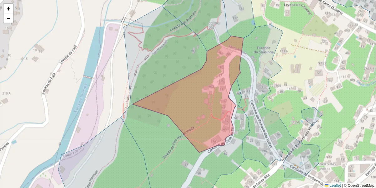 Mapa detalhado do código postal 9000-290 com limites, códigos postais vizinhos e agências dos correios