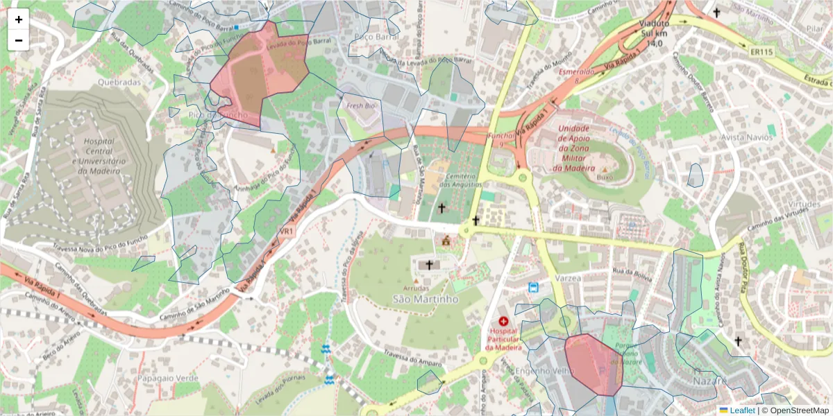 Mapa detalhado do código postal 9000-291 com limites, códigos postais vizinhos e agências dos correios